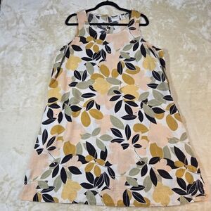 Floral Sleeveless Dress 100% Linen 1X Pockets Easter Wedding Church Brunch